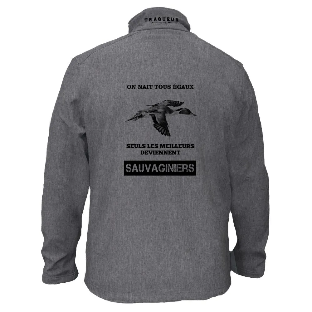Veste softshell Pilet Homme ou Femme avec/sans capuche – On naît tous égaux, seuls les meilleurs deviennent sauvaginiers